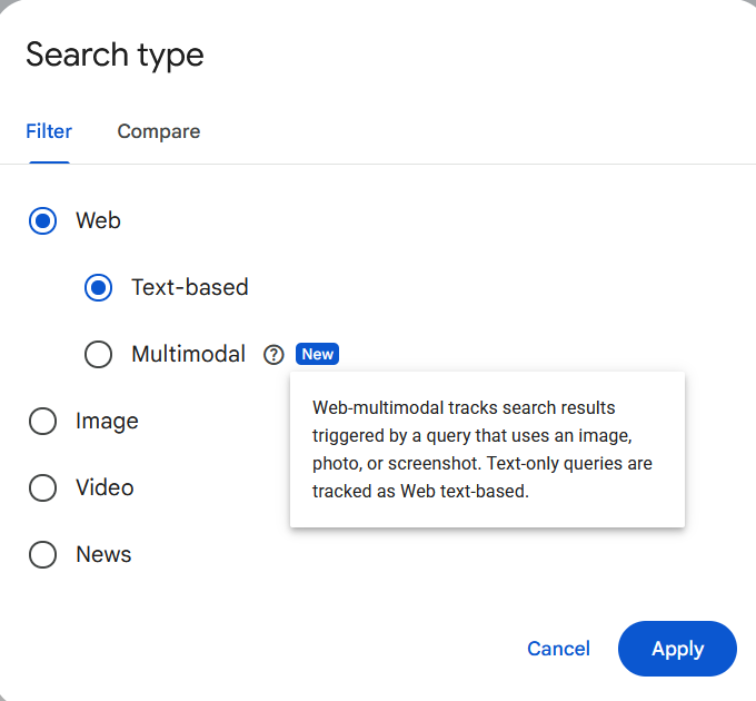 Search Console isole le trafic Google Lens avec un filtre multimodal