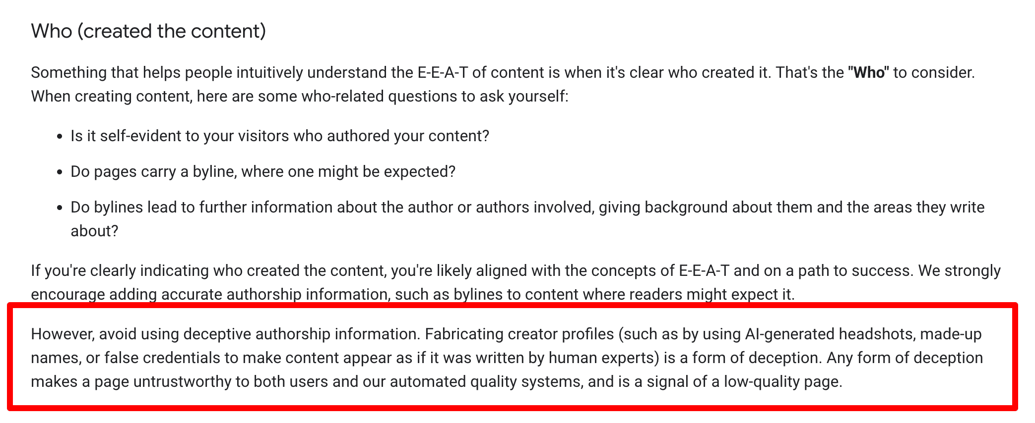Faux auteurs : Google inscrit l'interdiction noir sur blanc dans sa documentation